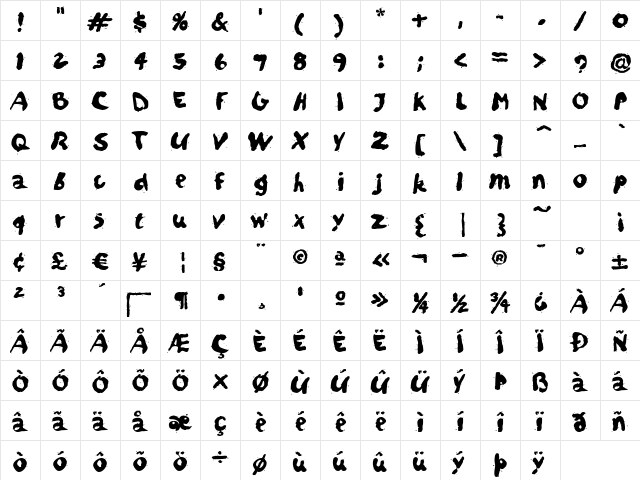 BigClydeGD Regular  glyph index