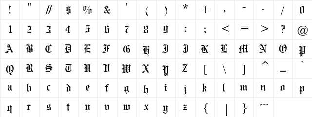 Mat Malusa Regular  glyph index