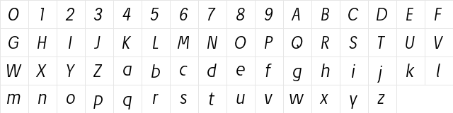 Josef Pro Light Italic  glyph index