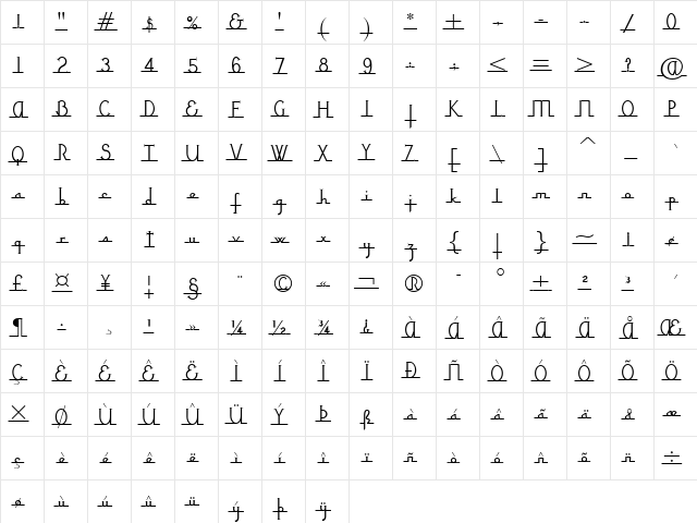 NixonScript Medium  glyph index