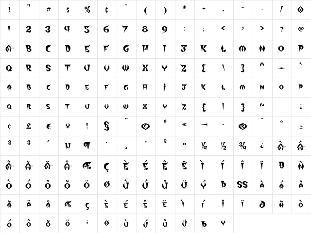 Mirage Bazaar Regular  glyph index