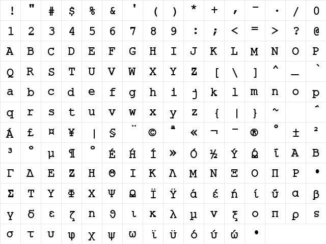 HellasCour Bold  glyph index