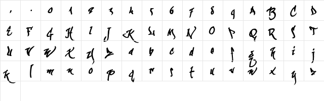 kaliGraff Regular  glyph index