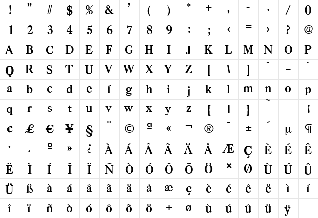 CasadSerial Bold  glyph index