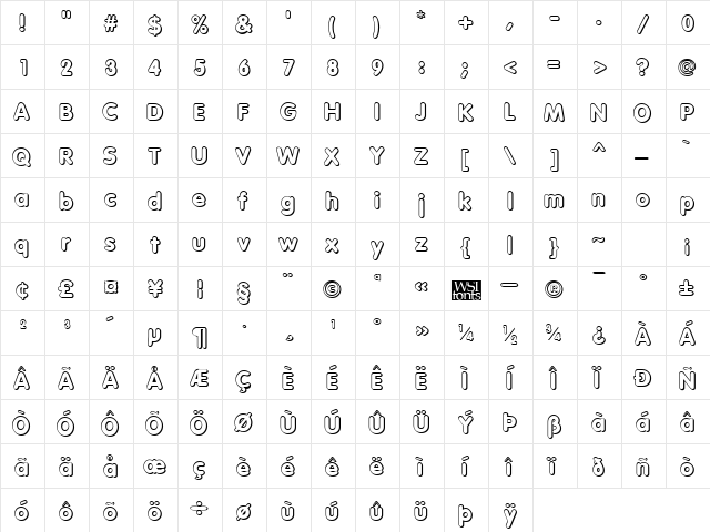 VagabondShadow Regular  glyph index
