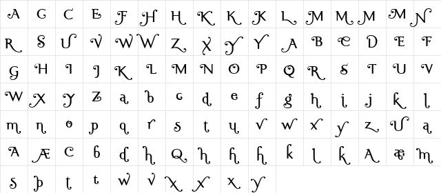 Ela Swashes Plain Regular  glyph index