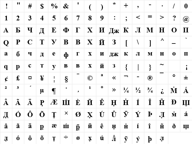 AKAMA Bold  glyph index