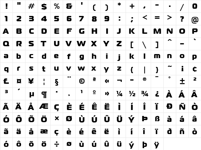 MagistralBlack Regular  glyph index