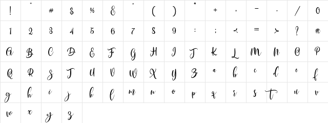 Scoothlane Script Demo Version Regular  glyph index