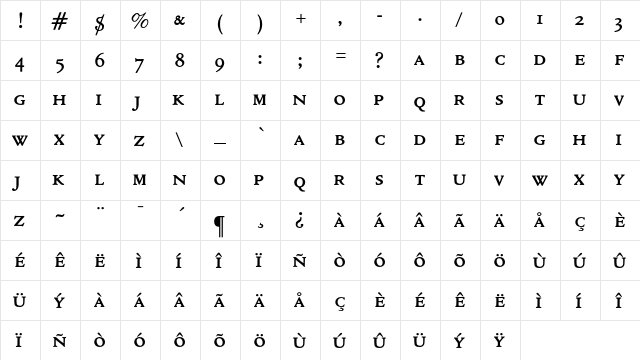 Cloister SmallCaps  glyph index