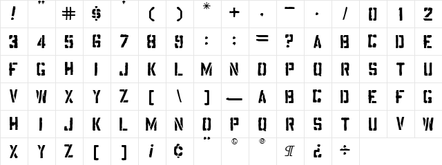 Aquacia Regular  glyph index