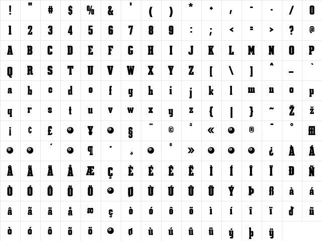 Constructa Regular  glyph index