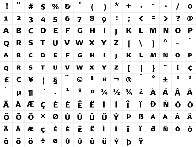 SignaCaps-Black Regular  glyph index