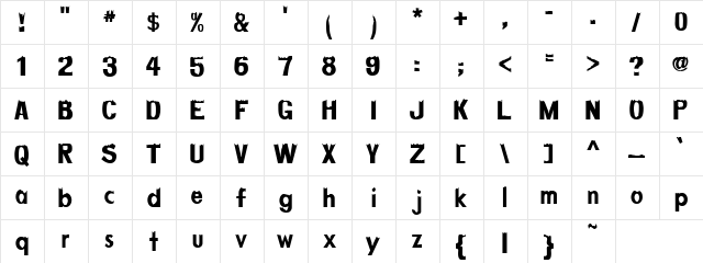 Melted Roof Regular  glyph index