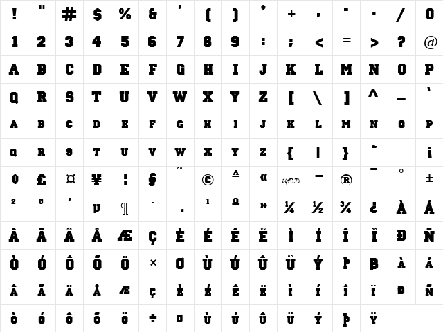 Letterman-Solid Regular  glyph index