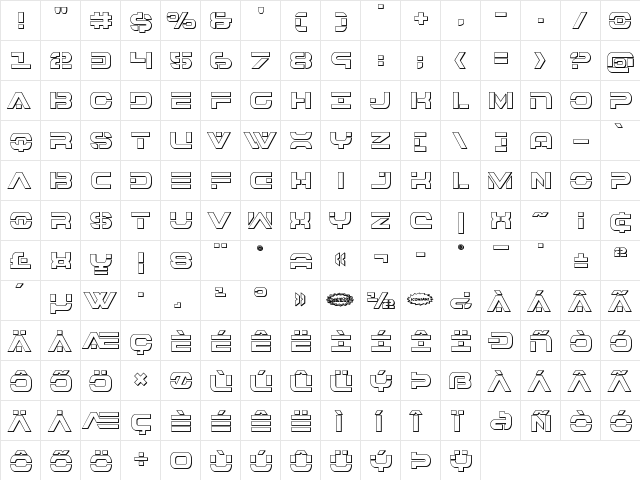 7th Service 3D Regular  glyph index