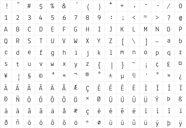 Lekton Regular  glyph index