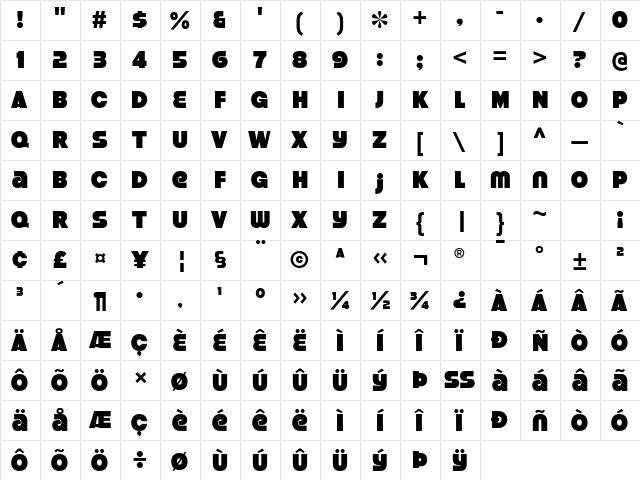 Strenuous Black  glyph index