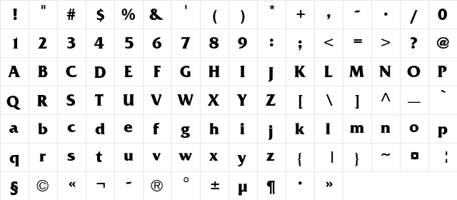 AGFriquerC Bold  glyph index