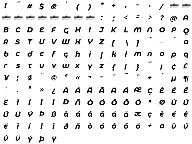 Eastman Alternate Trial Bold Italic  glyph index