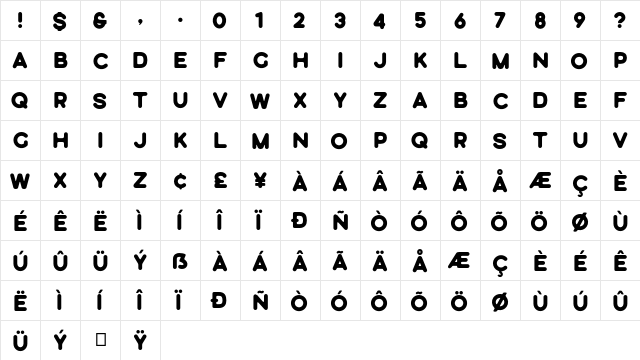 Silverstone Sans Round Sans-Round  glyph index