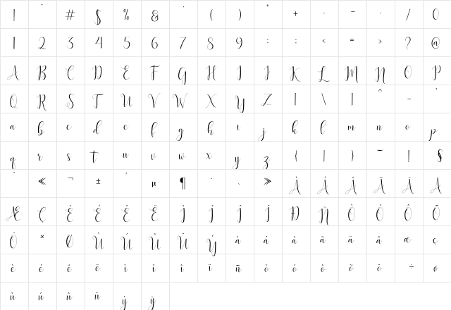 Delight Script Regular  glyph index