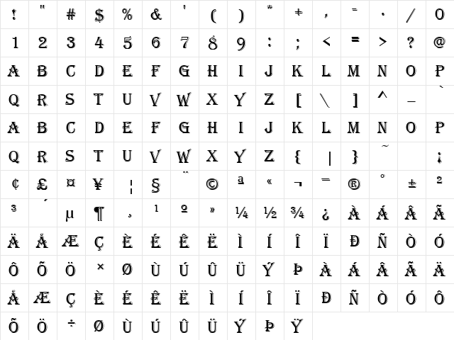 Algerian Regular  glyph index