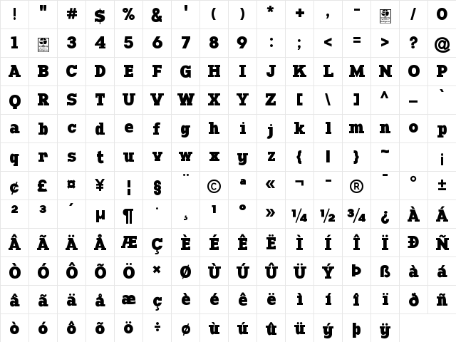 Manti Slab Black Demo Regular  glyph index