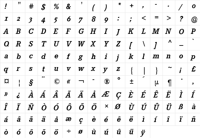 Corporate E Expert BQ Bold Italic  glyph index