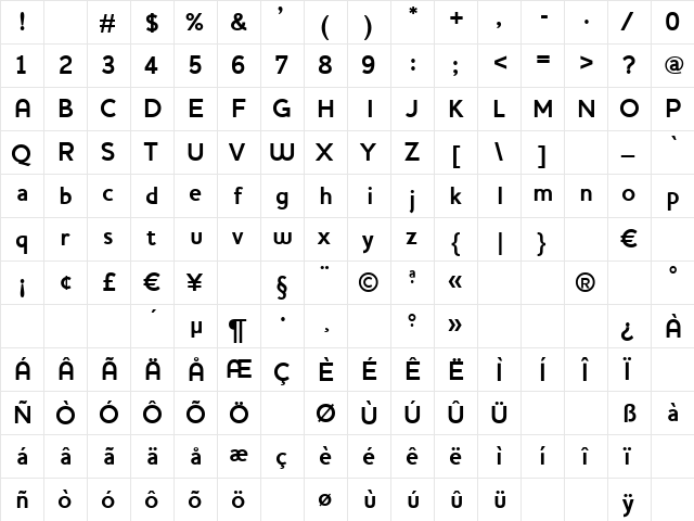 HouschkaBold Regular  glyph index