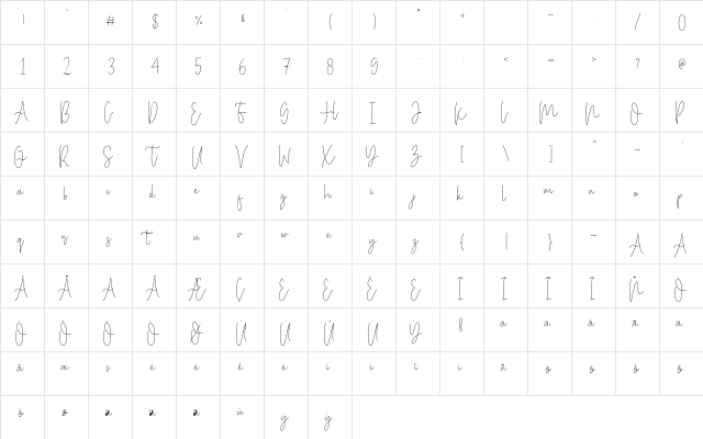 Miya Wayne Regular  glyph index