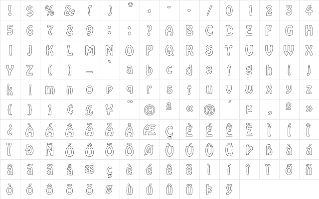 Hobo Hollow Regular  glyph index
