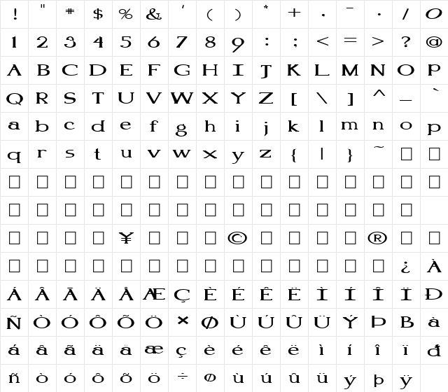 FZ ROMAN 18 EX Normal  glyph index