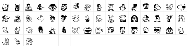 Toon Plain  glyph index