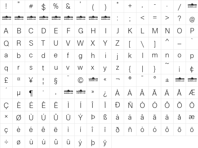 Boring Sans A Trial Light  glyph index