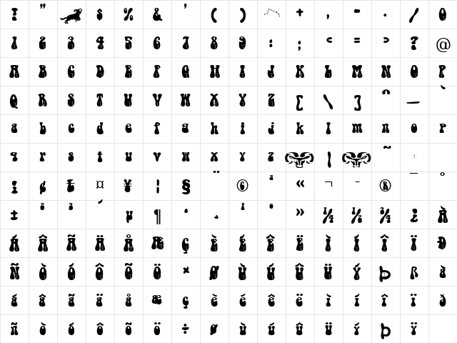 Aries Becker Normal  glyph index