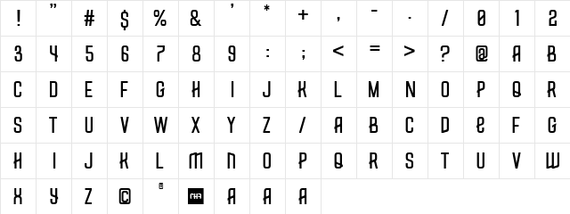 Measly Condensed SemiBold  glyph index