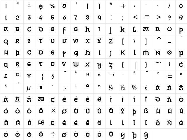 Minska ITC Medium  glyph index