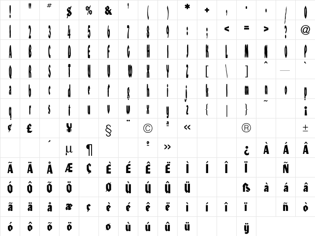 Heidi Thin Regular  glyph index