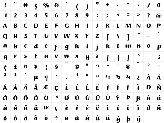 Briem Script Std Black  glyph index