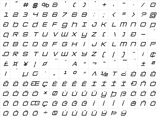 Colony Marines Title Italic Italic  glyph index