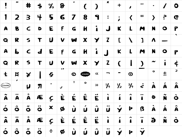 Crappity-Crap-Crap Regular  glyph index