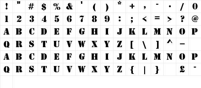 Estensil Regular  glyph index