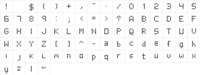 Poxel Font Regular  glyph index