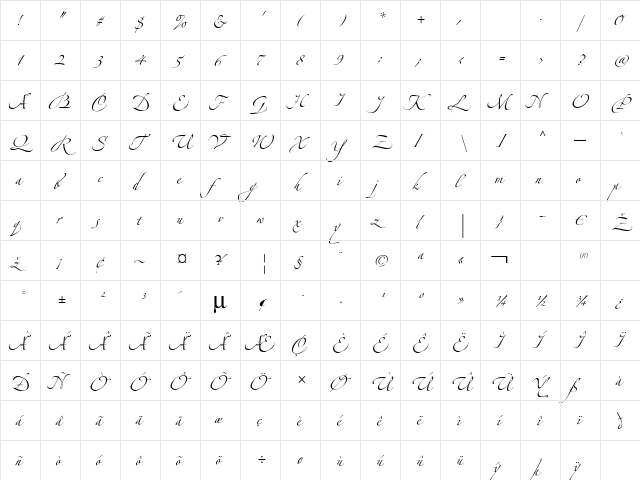 Alexandra Zeferino One Regular  glyph index