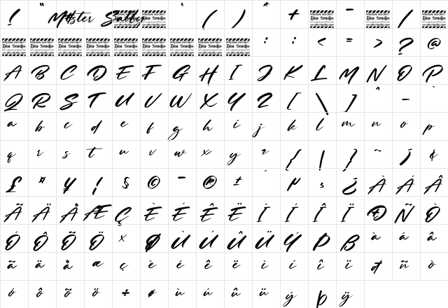 Mister sally Personal Use Regular  glyph index