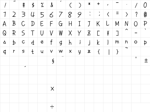 T_No1 Regular  glyph index