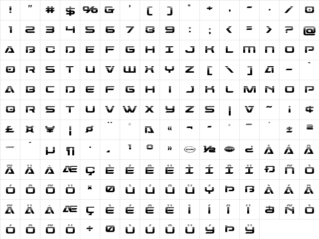 Dameron Halftone Regular  glyph index