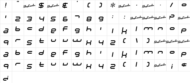SF Technodelight NS Italic  glyph index
