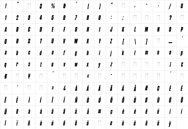 Compacta Italic Regular  glyph index